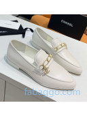 Chanel Calfskin Chain Charm Loafers G36420 White 2020