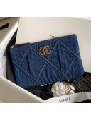 Chanel Maxi-Quilted Denim Small Clutch Pouch Bag Blue 2020
