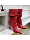 Amina Muaddi Pleated Calfskin Short Boots 9.5cm Red 2021 111204