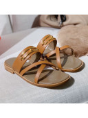Hermes Claire Cross Strap Flat Sandals Brown 2021