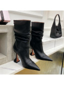 Amina Muaddi Pleated Calfskin Short Boots 9.5cm Black 2021 111205