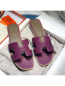 Hermes Oran Classic Calfskin Flat Slide Sandal Purple 2021 09