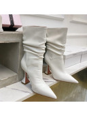 Amina Muaddi Pleated Calfskin Short Boots 9.5cm White 2021 111206