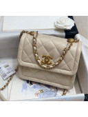 Chanel Quilted Lambskin Small Flap Bag with Metal Button AS2054 Off-White 2020