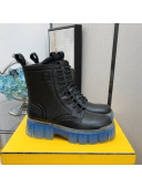 Fendi Calfskin FF Lug Sole Ankle Boots Black/Blue 2021