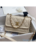 Chanel Quilted Lambskin Medium Flap Bag with Metal Button AS2055 Off-White 2020