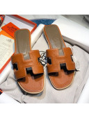 Hermes Oran Classic Calfskin Flat Slide Sandal Brown 2021 13