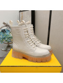 Fendi Calfskin FF Lug Sole Ankle Boots White 2021