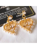 Chanel Small Pearl Heart Earrings AB2597 Pearly White/Gold 2019