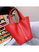 Hermes Picotin Lock 18cm/22cm in Clemence Leather with Silver Hardware Bright Red (All Handmade)