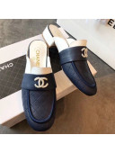 Chanel Quilted Leather Loafers Mules G34427 Navy Blue/White 2019