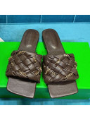 Bottega Veneta Leather Chain Woven Flat Slide Sandals Brown 2021