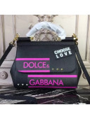Dolce&Gabbana Medium Sicily Bag in Dauphine Calfskin with Studs Black 2018