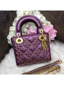 Dior Lady Dior Studs Calfskin Mini 17cm Bag Purple 2019