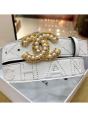 Chanel Quilted Chanel Logo Lambskin Belt 30mm with Pearl CC Buckle 2019(5 Colors)
