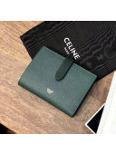 Celine Grained Calfskin Medium Strap Multifunction Wallet Deep Green/Black