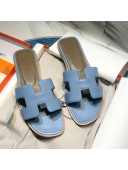 Hermes Oran Classic Calfskin Flat Slide Sandal Blue 2021 19
