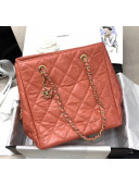 Chanel Crinkled Waxy Calfskin Shopping Bag With Charm Orange Red 2020