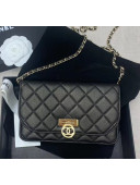 Chanel Deer Veins Calfskin Wallet On Chain Bag Black 2020