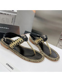 Chanel Braided Flat Thong Sandals Black 2021