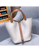 Hermes Picotin Lock 18cm/22cm in Clemence and Swift Leather with Silver Hardware Cream White/Brown (All Handmade)