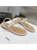 Chanel Braided Flat Thong Sandals White 2021