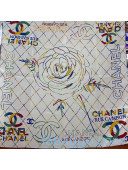Chanel Silk Twill Camellia Print Square Scarf 90x90 AA6853 White 2020