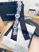 Chanel Camellia Silk Twilly Bandeau Scarf 6x117cm Black 2021