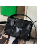 Bottega Veneta Mini Cassette Bag in Woven Shiny Calfskin Black 2021