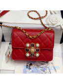 Chanel Quilted Calfskin Flap Bag with Resin Stone Charm  AS1889 Red 2020