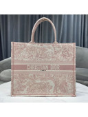 Dior Large Book Tote Bag in Pink Toile de Jouy Embroidery 2021