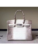 Hermes Birkin 30/35 Imported Crocodile Leather Bag Gray/White(SHW)