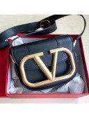 Valentino Supervee Calfskin Maxi-Logo Crossbody Bag 1011S Black/Gold 2020