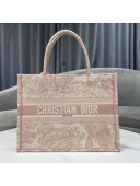 Dior Small Book Tote Bag in Pink Toile de Jouy Embroidery 2021