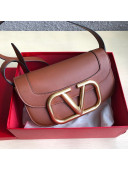 Valentino Supervee Calfskin Maxi-Logo Crossbody Bag 1011L Brown/Gold 2020
