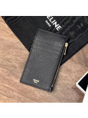 Celine Zipped Compact Card Holder in Grained Calfskin Black 2020