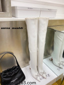 Amina Muaddi Lycra Over-Knee High Boots 9.5cm with Crystal Bow White 2021