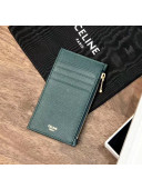 Celine Zipped Compact Card Holder in Grained Calfskin Deep Green 2020