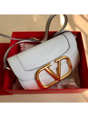 Valentino Supervee Calfskin Maxi-Logo Crossbody Bag 1011L White/Gold 2020