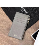 Celine Zipped Compact Card Holder in Grained Calfskin Grey 2020
