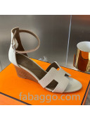 Hermes Legend Palm-Grained Calfskin Wedge Sandals 70mm Heel Light Grey 2020