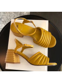 Fendi Leather Promenade Sandals With Wide Topstitched Band Yellow 2020