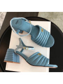 Fendi Leather Promenade Sandals With Wide Topstitched Band Blue 2020
