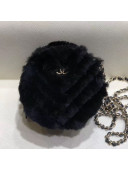 Chanel Chevron Fur Round Clutch with Chain A88803 Black 2019