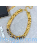 Chanel Wide Metal Chain Choker Necklace AB4187 Gold 2020