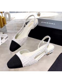 Chanel Tweed & Grosgrain Flat Slingbacks Ballerina G31319 White/Black 2020