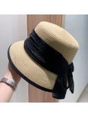 Chanel Paper Straw Bucket Hat with Black Shiny Band Beige 2021