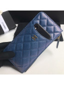 Chanel Iridescent Quilted Grained Calfskin Classic Pouch for iPhone AP0225 Blue 2019