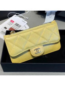 Chanel Quilted Grained Calfskin Zipped Classic Card Holder AP0374 Yellow 2019