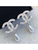Chanel CC Pearl Short Earrings Silver 2020